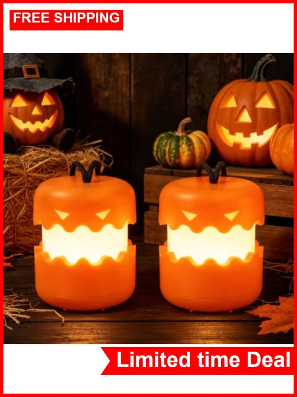Rechargeable Collapsible Pumpkin Lantern - Warm/Red Light, 8hr Runtime